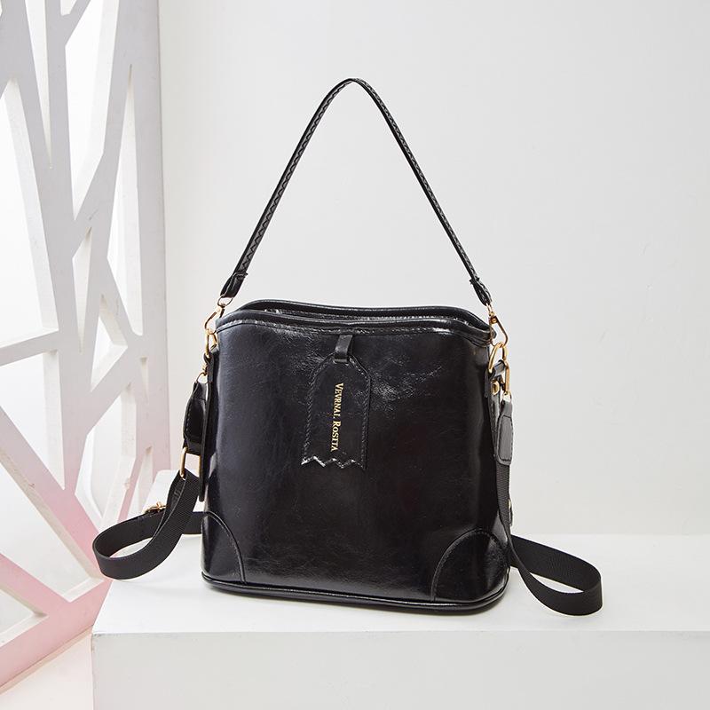 

Retro oily leather bucket bag hn new women s bag large capacity shoulder bag tote bag чёрный