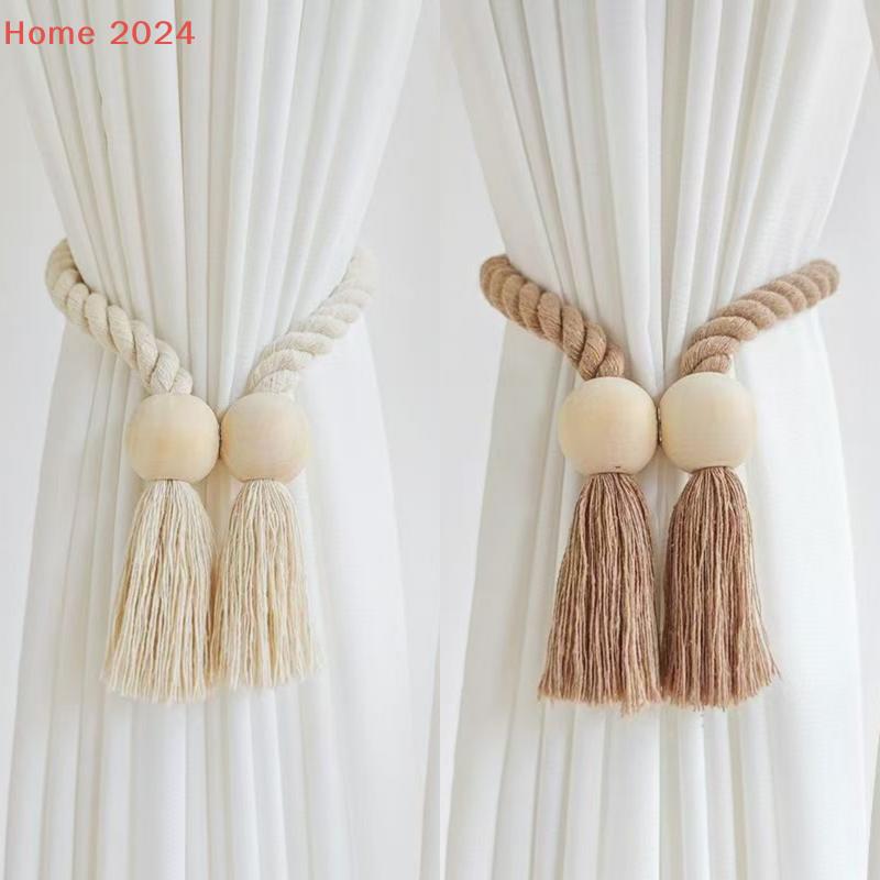 2Pcs Magnetic Wooden Tassel Window Curtain Curtain Holdbacks Bathroom Shower Curtain Accessories Home Decor Curtain Buckles