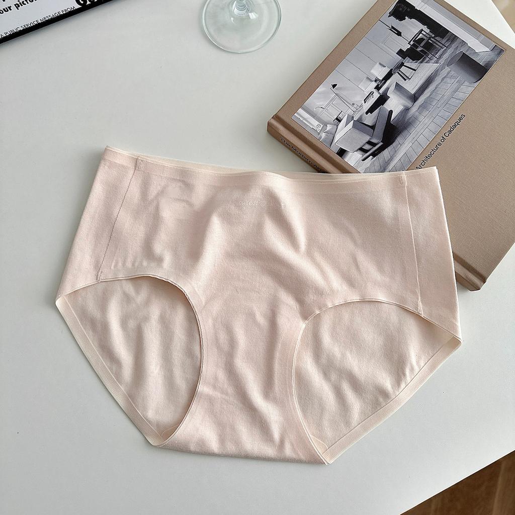 Women Mid Waist Pure Cotton Seamless Antibacterial Breathable Solid Panties