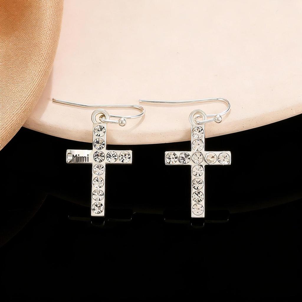 Gothic Rhinestone Cross Dangle Earrings for Women - European and American Style