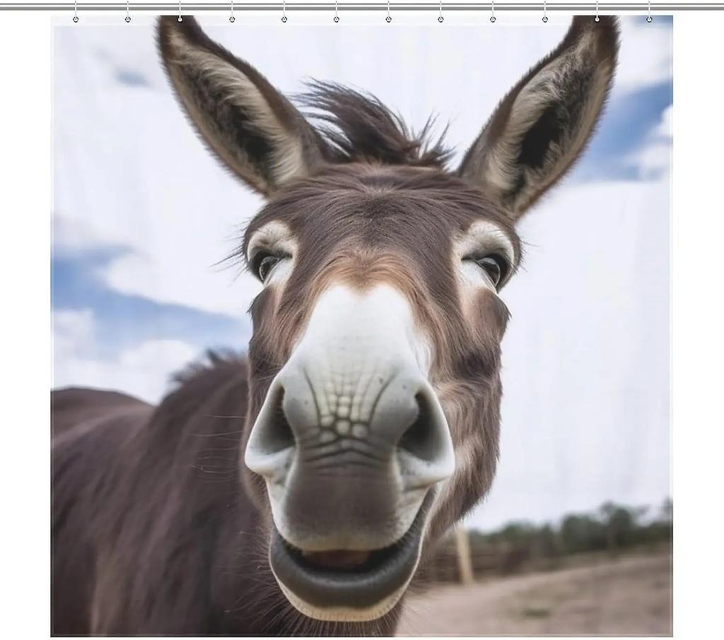 Cute Funny Donkey Shower Curtain for Bathroom, Waterproof Shower Curtain with 12 Hooks, Modern Bath Curtains for Tub, Shower,