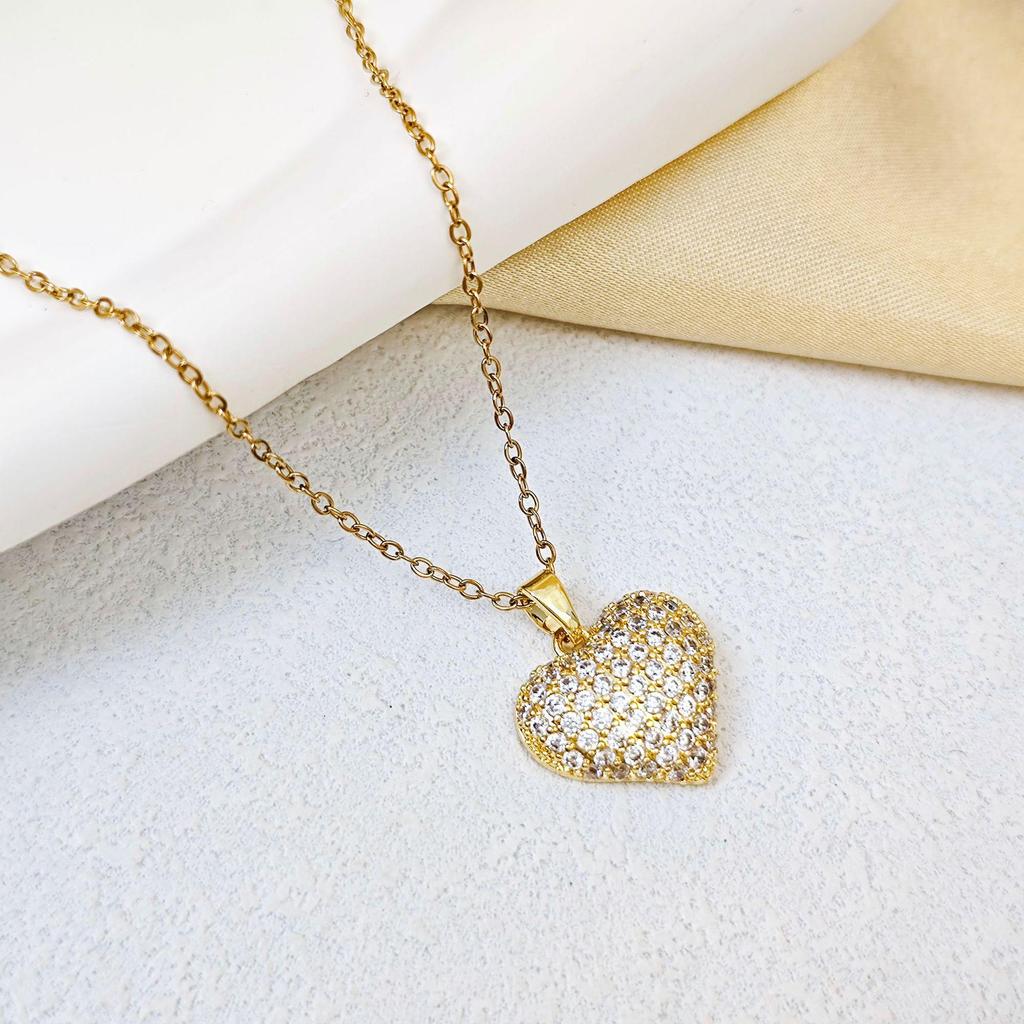 European-American Cross-Border Full Diamond Heart Necklace - Women's Heart Pendant, Trendy, High-End Jewelry