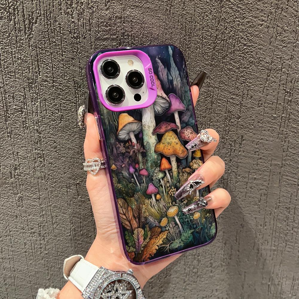 Fashionable Mushroom Pattern Design Phone Case Suitable for iPhone 17 16 15 14 13 12 11 Pro/Max/Plus Shockproof and Anti Drop