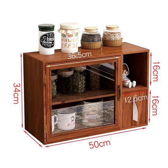 Glass Retro Solid Wood Tea Cup Tissue Storage Cabinet Japanese Cosmetics Desktop Storage Box Dustproof Figurine Display Cabinet