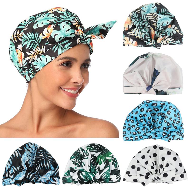 Waterproof Shower Cap Double Layers Bath Cap Adjustable Elastic Band Shower Cap For Women Long Thick Hair CDN
