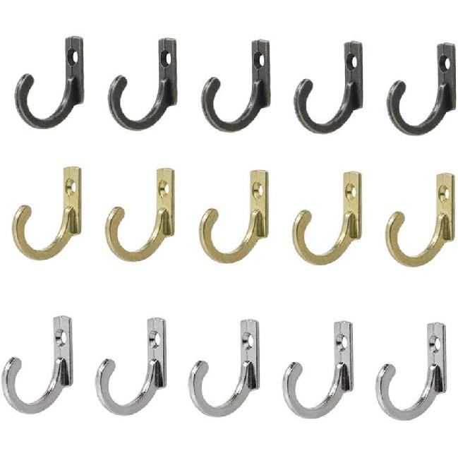 30 Pcs Zinc Alloy Wall Mounted Single Hook Small Coat Hooks for Hats Towels Keys Scarves Jewelry Dresses with Screws (Green Bronze+Gold+Silver)