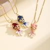Nidin Cute Enamel Crystal Zircon Koi Fish Pendant Necklace Vintage Goldfish Chain Choker Lucky Animal Jewelry For Women Girls