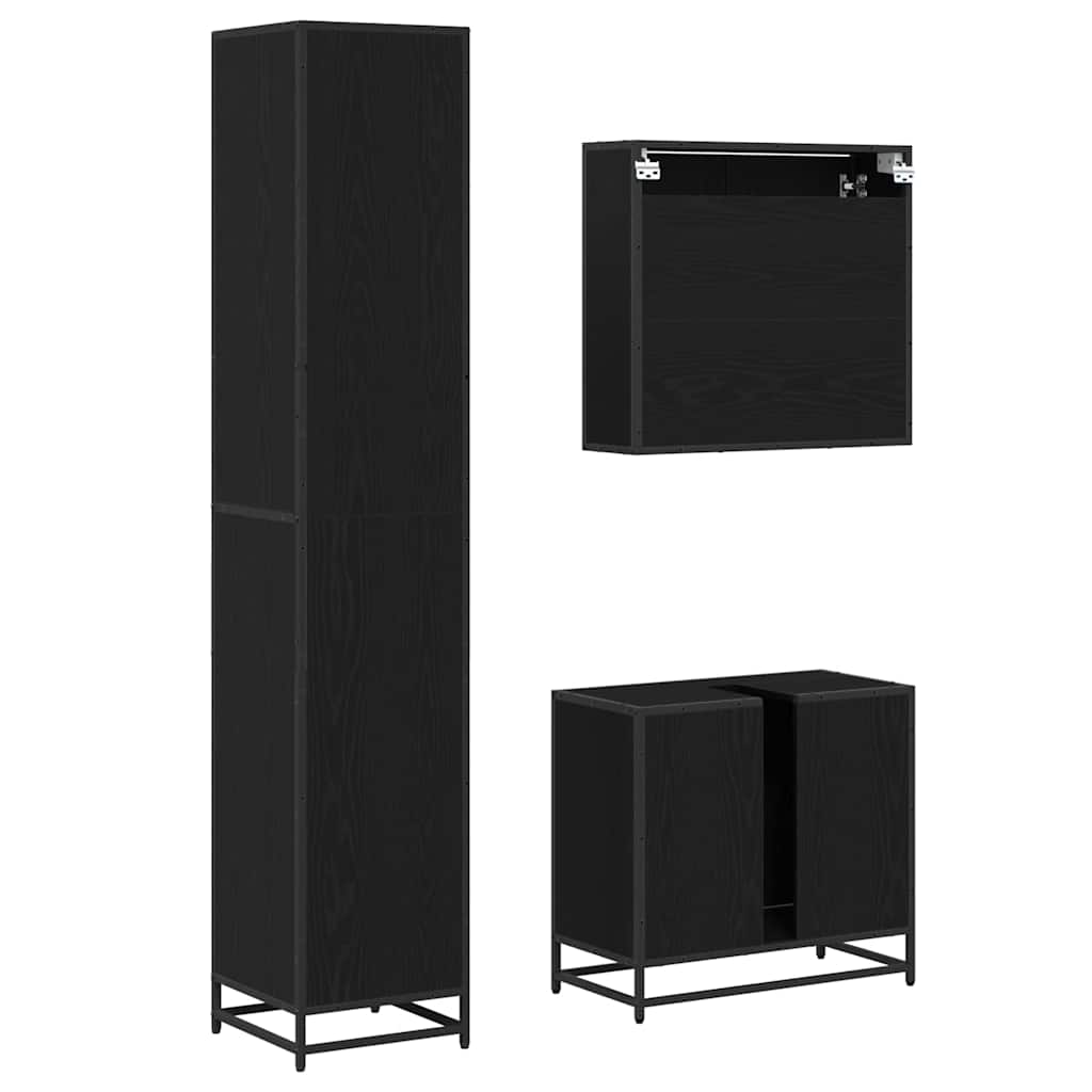 Bathroom Furniture Set 3 Pcs Black Oak Effect Particleboard