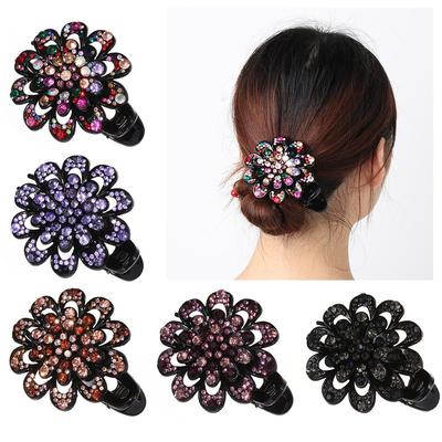 Durable Flexible Hair Claws Rhinestone Hair Clip Crystal Flower Dovetail Duckbill Pins Hairpins