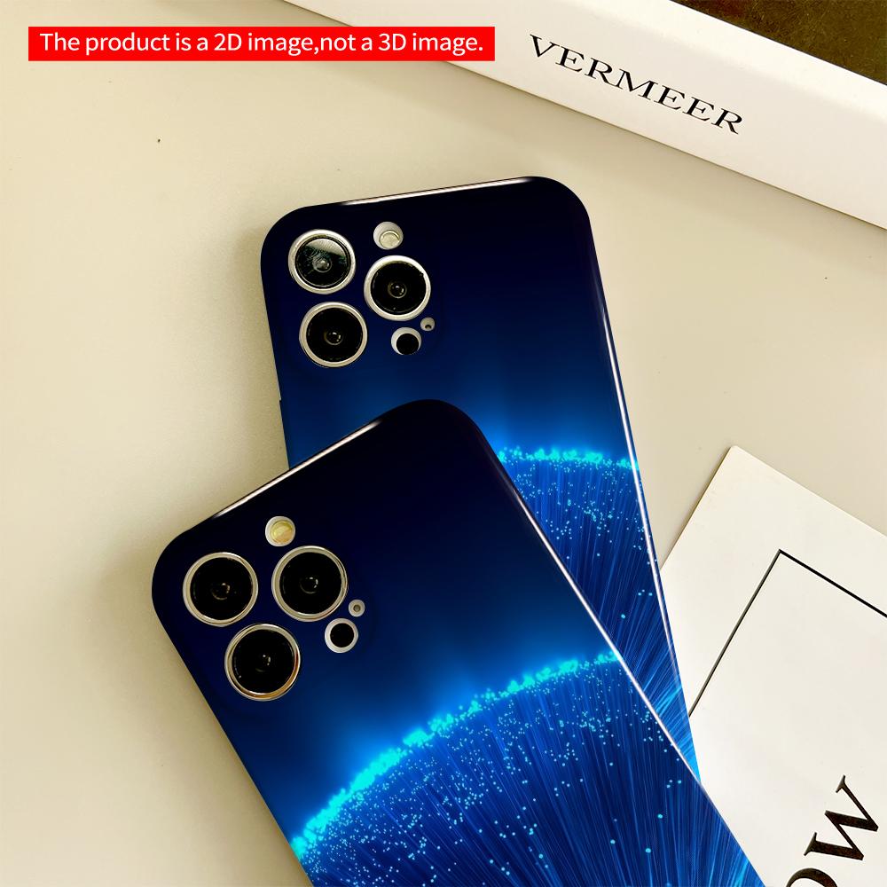 2DFlat Blue Fiber Optic Light Burst All inclusive film hard phone case, compatible with iPhone 18 Pro Max 17 16 15 14 13 12 11