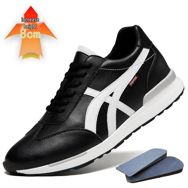 Men s 8cm Height-Boosting Casual Lace-up White Sneakers 38