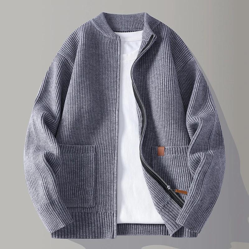 Autumn Winter Youthful Vitality Knit Sweatercoat Men Stand Collar Loose Casual Knitted Cardigan Mens Chic Casual Sweater Jackets 4XL 2980₽