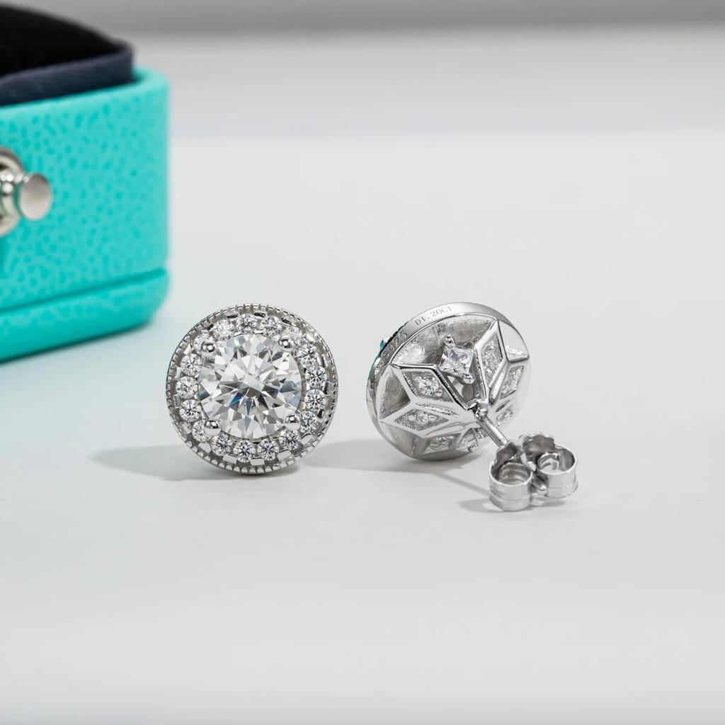 D Color 2.4cttw  Moissanite Diamond Vintage Stud Earrings For Women 18K Gold Plated 925 Sterling Silver Earrings