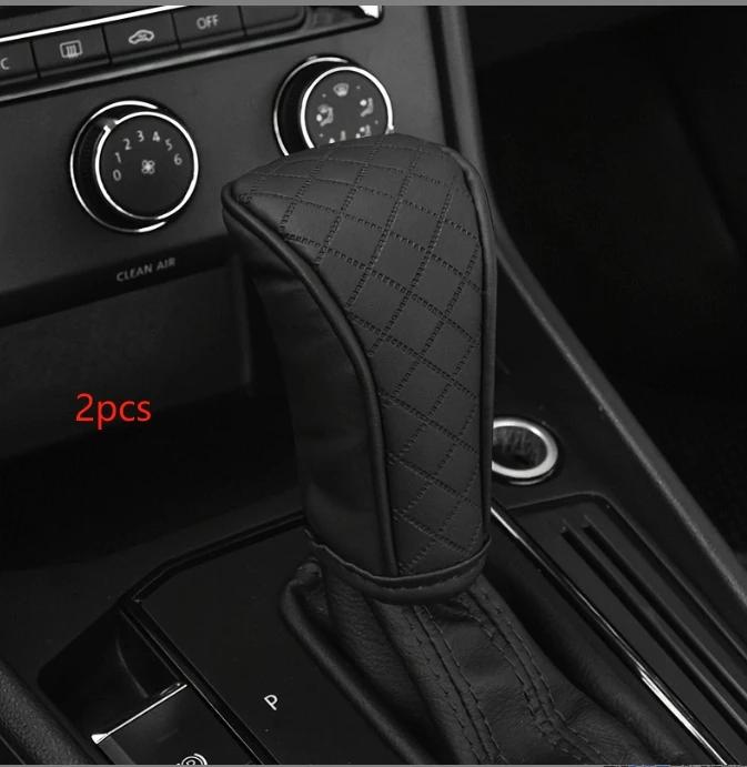 2PCS Universal Car Gear Protector Cover - Stylish PU Leather Shift Knob, Anti-Slip, Interior Accessories