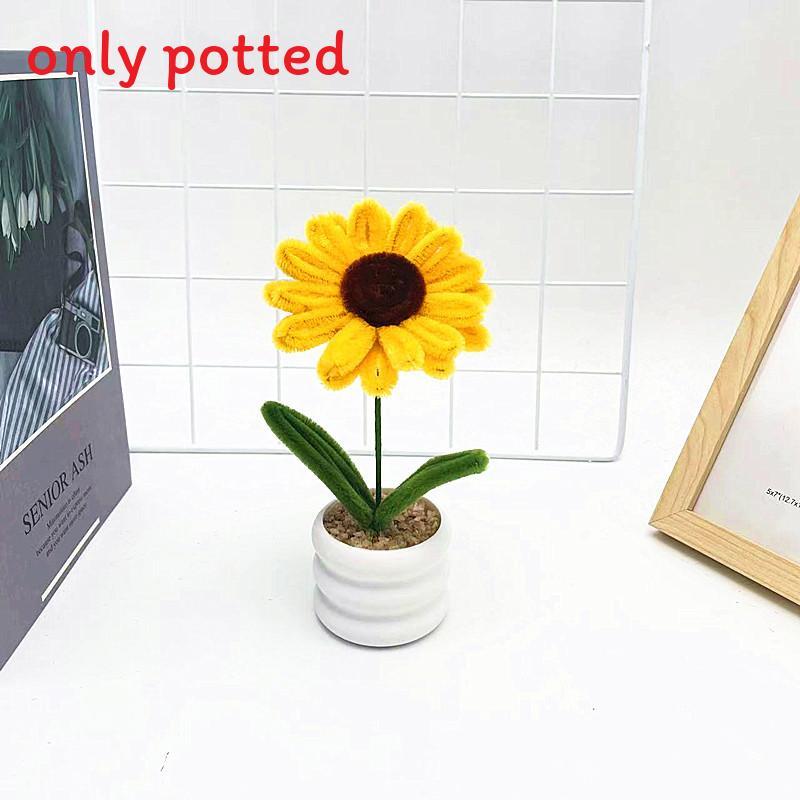 Plush Twisted Rod Sunflower Potted Desktop And Office Decoration Ornament
