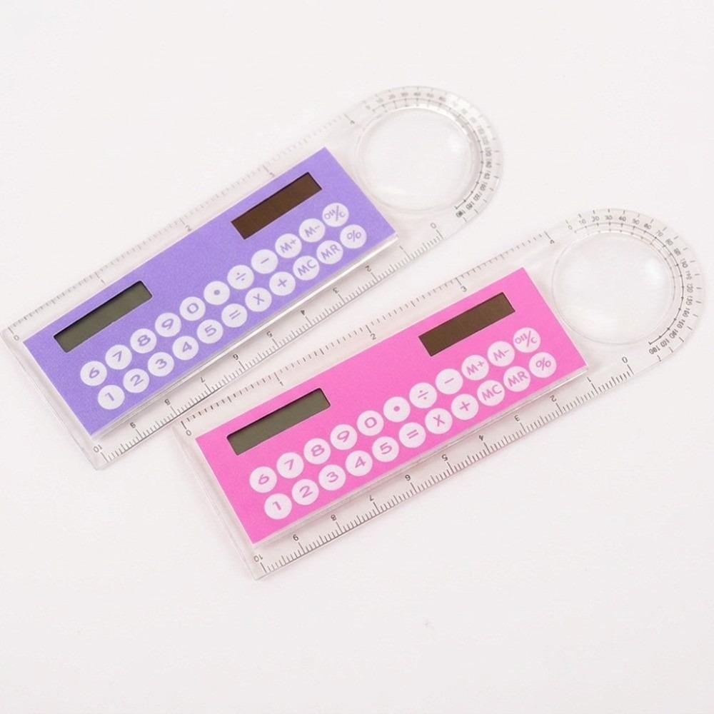 2Pcs 10cm Ruler Solar Calculator 2in1 Design Multifunction Calculator Office Supplies