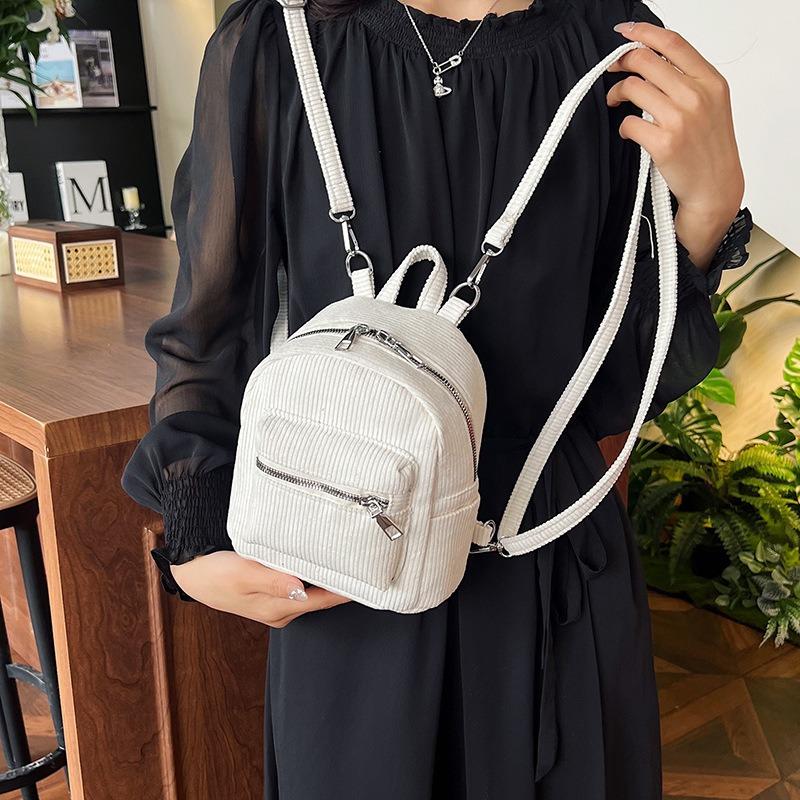 Retro Velvet Backpack Corduroy Small Backpack New Women's Bag Version Simple Casual Girl Small Schoolbag Woman