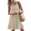 Sleeveless Casual Loose Fit Dress with Ruffle Lightweight Fabric Simple Round Neckline for Women