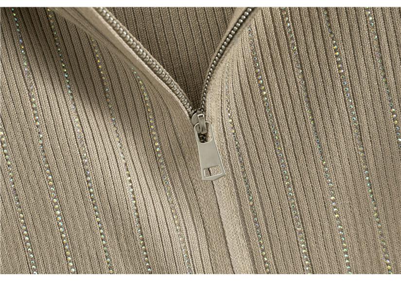 Conjunto de Calças de Perna Larga e Cardigã de Malha com Capuz - Moda Europeia Feminina Casual Outono/Inverno com Detalhes em Strass