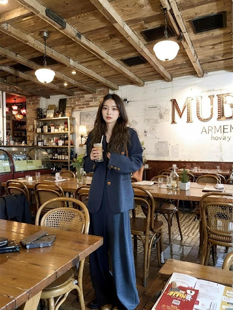 2026 Spring & Autumn Old Money Style Two-Piece Set: Fashion Suit Jacket with Wide-Leg Pants