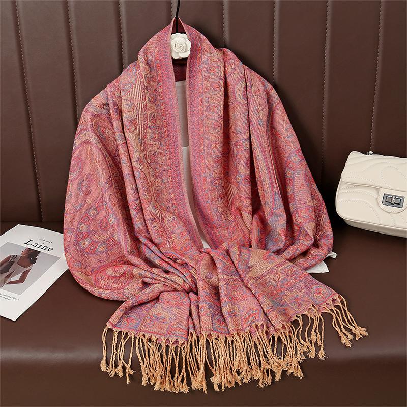 Paisley Pashmina Shawl Scarf Women Jacquard Cashew Printed Scarves Flowers Borders Female Tassel Blanket Wraps Ethnic Shawls