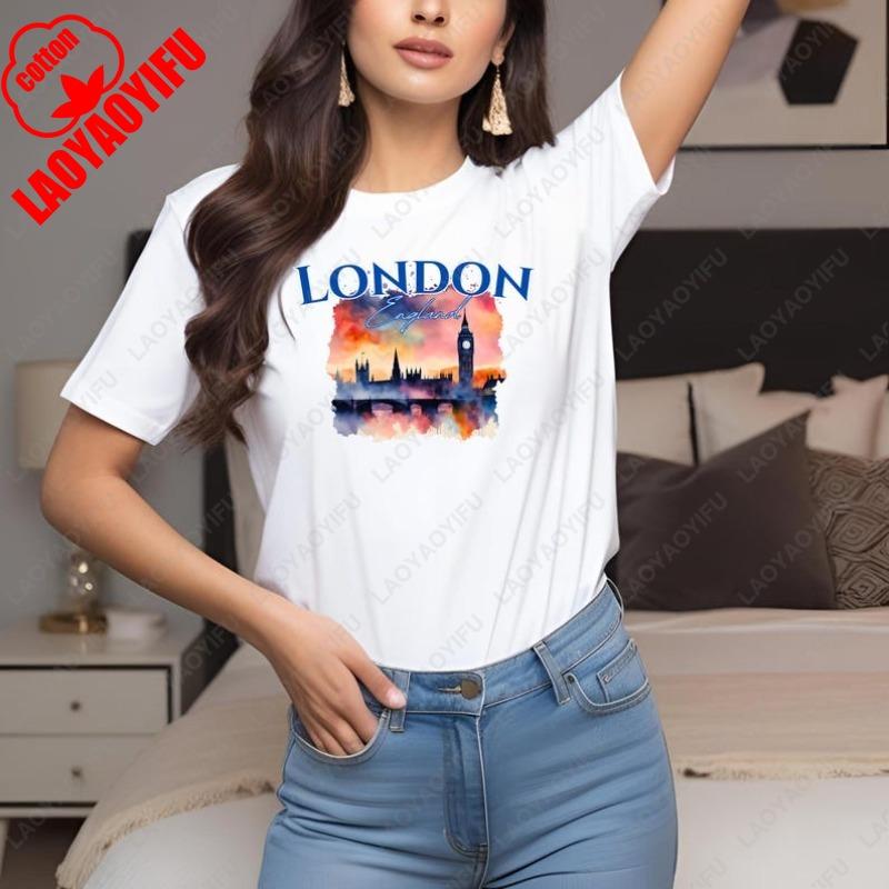 Lustiges London England T-Shirt London UK Reise Geschenk London Vereinigtes Königreich Souvenir Unisex Damen Baumwolle Kurzarm T-Shirts Atmungsaktiv