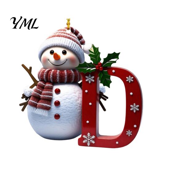 Personalized Snowman Letter Ornaments 2D Christmas Ornaments, for Tree, Customized Party Favors Kids Initial Ornament, Ornament DIY Hanging Xmas Decor