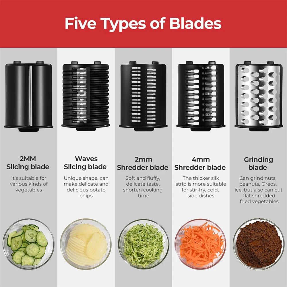 250W 5 in 1 Electric Vegetable Slicer Shredder Automatic Salad Shooter Machine Cheese Grater Carrot Cabbage Cutter JT253
