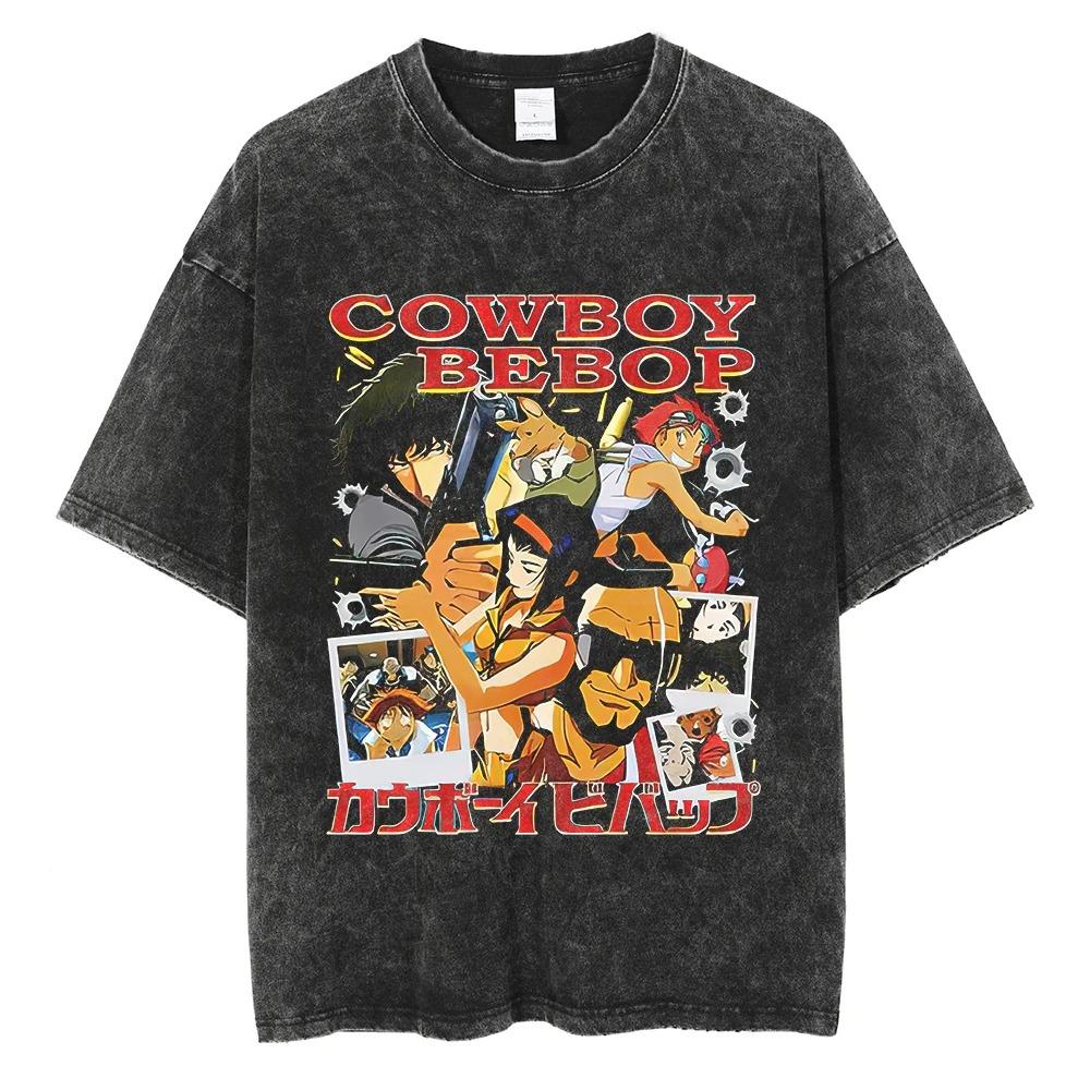 

Japan Classic Nostalgic Anime Cowboy Bebop Graphic Printed T-shirts Men Women Loose Tops Washed Cotton Oversized Tops S
