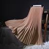 Women Summer Solid Long Dress Elastic Waist Pleated Boho Beach Maxi Skirt