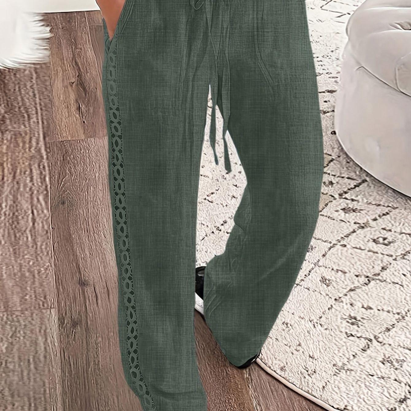 Plus Size Women s Lace Trim Elastic Waist Casual Straight-Leg Pants 3XL
