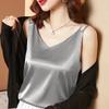 Women's Summer Casual V-Neck Solid Color Silk Sleeveless Loose T-Shirt Tank Tops