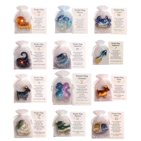 Token de Abrazo de Bolsillo Zodiacal Encanto de Bolsillo Acrílico Hecho a Mano con Tarjeta de Mensaje Recuerdo Inspirador de Consuelo Regalo Significativo para Él Ella