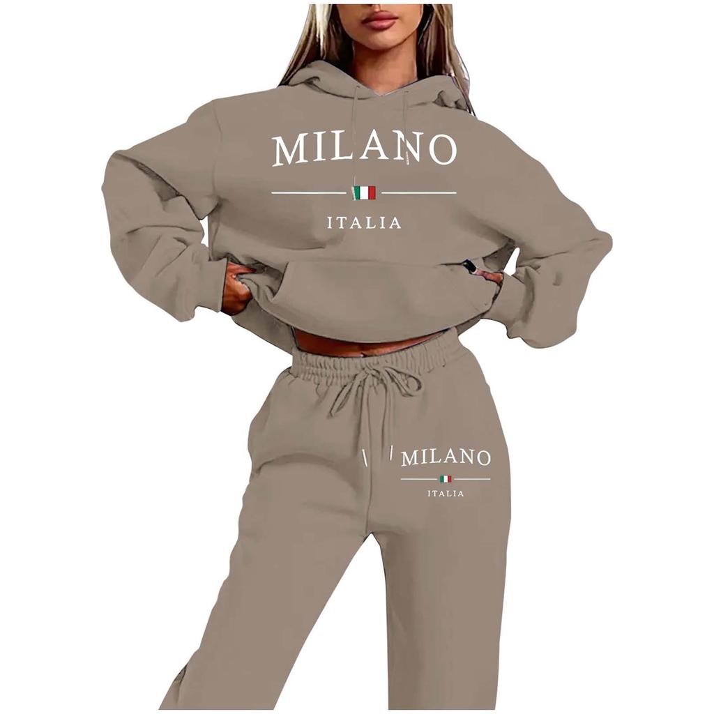 MILANO Plus Size Trendy Fleece Sweatshirt Set with Letter Print for Women
