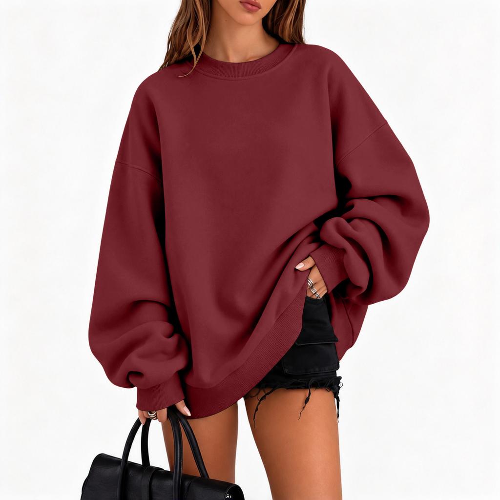 Women's Fall Winter Casual Crewneck Sweatshirt Color Long Sleeve Top