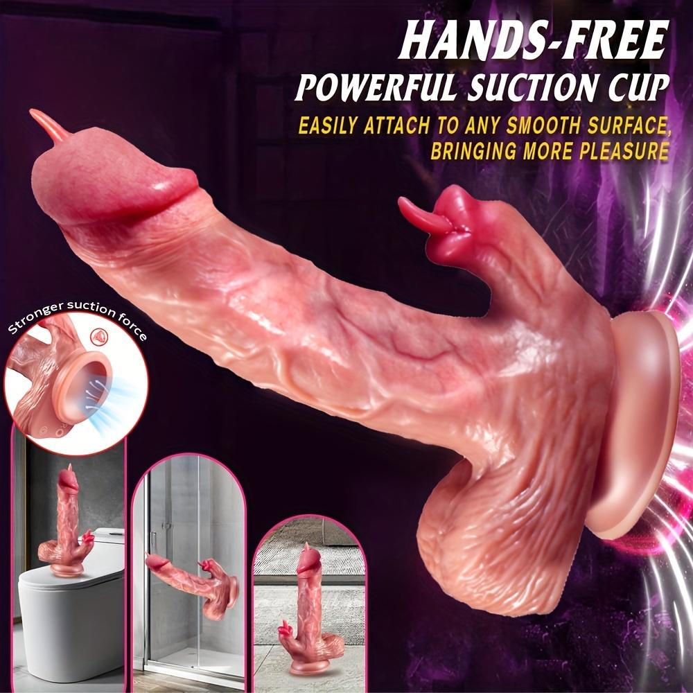 8.7" Realistic Vibrating Silicone Dildo, 9 Vibration Modes, Telescopic & Tongue Licking Function, Heating Waterproof Rechargeable Toy