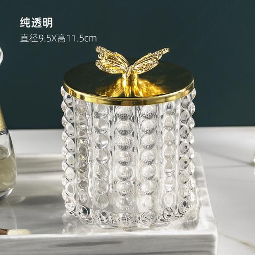 

Creative Irregular Glass Jar Cotton Swab Storage Box Cosmetic Jewelry Jar Gold-plated Butterfly Cover Sundries Glass Jar Decor