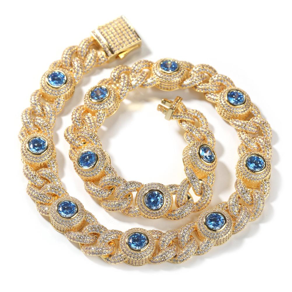 Hip Hop 15mm Color Zircon Cuban Necklace Male and Female Personality Dopamine Color Necklace