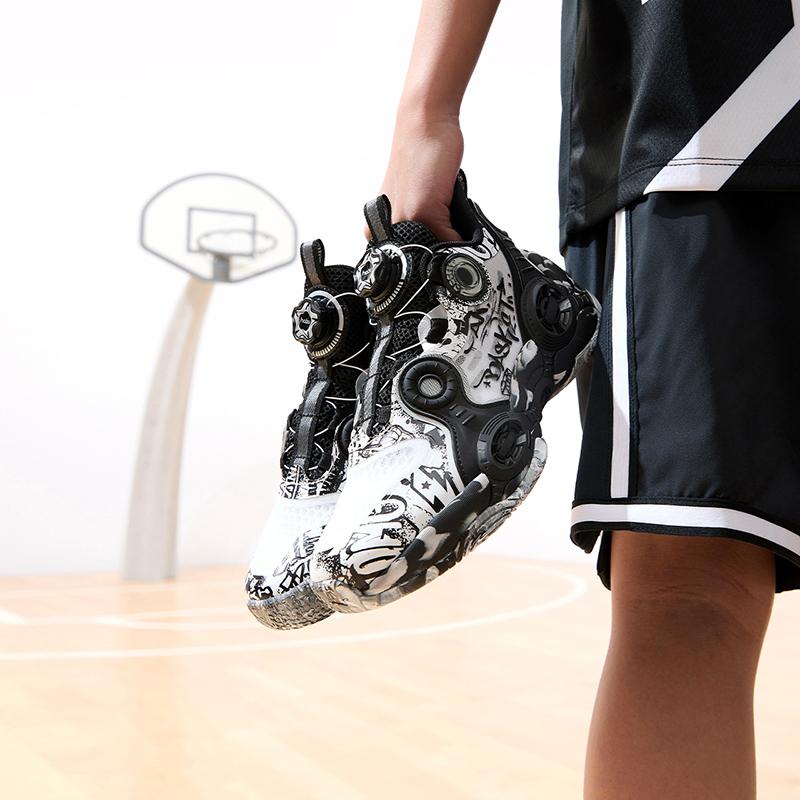 Anta Nieregularne 2 Wygodne Sportowe Antypoślizgowe Odporne na Ścieranie Buty do Koszykówki Mid-Top dla Dzieci Buty do koszykówki dla dzieci Czarno-Białe 312321102H-2