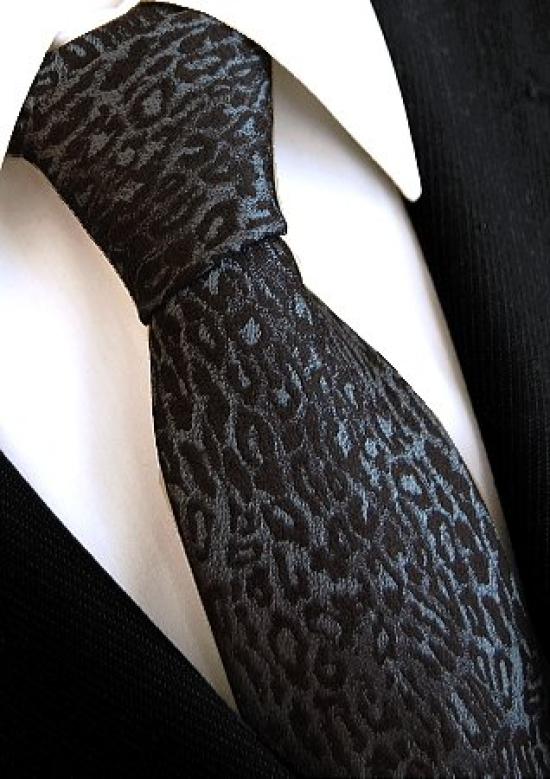 [D+Arts] Leopard Print Necktie, Made in Japan, Kyoto Nishijin Weave, Available in 3 Sizes (Narrow Tie, 5cm Blade Width, Black)