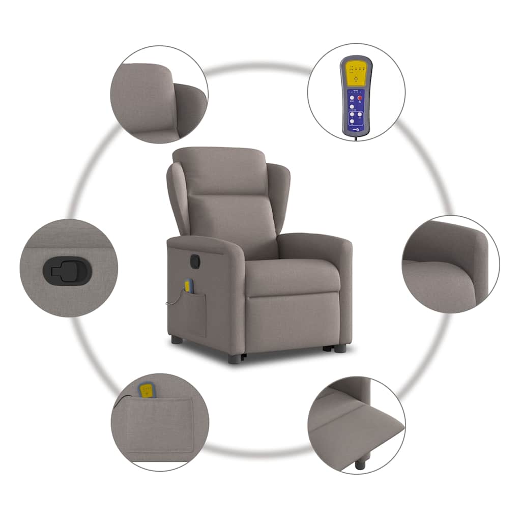 Massage Recliner with Rising Function Taupe Fabric