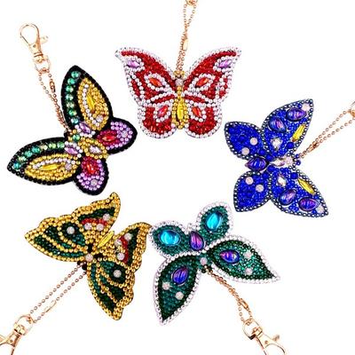 Bling Bling Jewel Cross-stitch DIY Keychain 5-piece Set, Butterfly, 1 Set Korean Popular Toys
