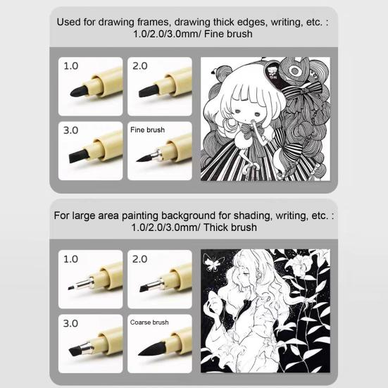 Juego de 12 rotuladores de dibujo de micropunta fina, resistentes al agua, tinta pigmentada, punta de nailon suave, a prueba de manchas.