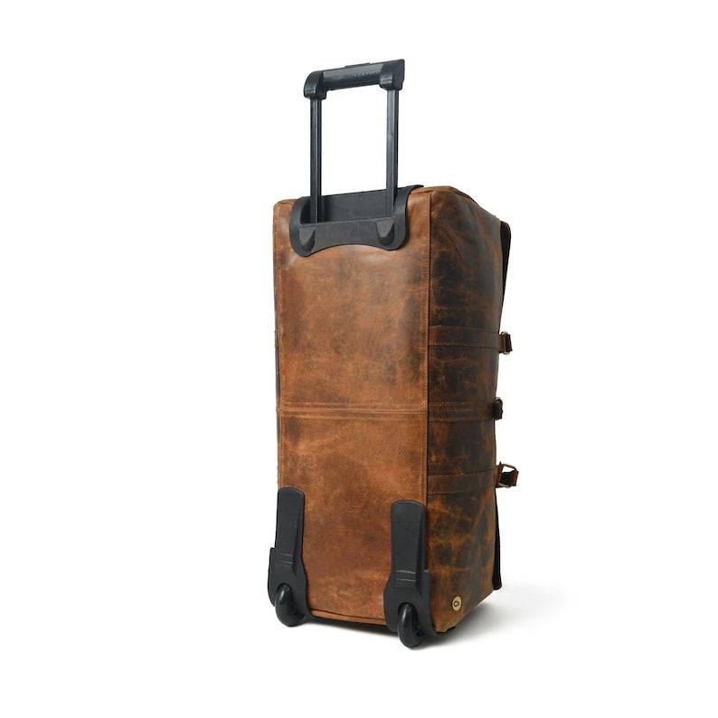 Leather Duffle Bag On Wheels Personalised Travel Weekender Trolley Bag Brown Holdall Leather Overnight Bag Handcrafted Leather Gifts For Him