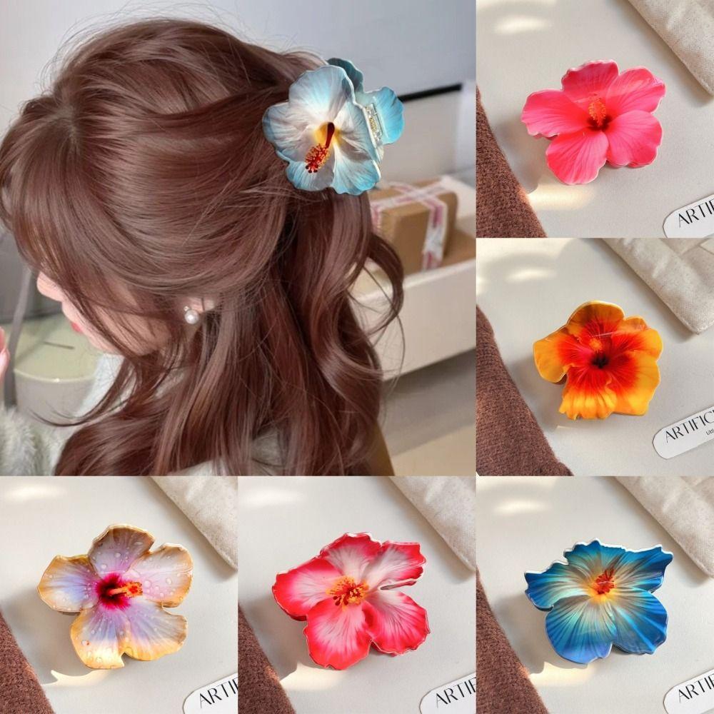 Double-sided Printing Hibiscus Flower Hair Claw Hawaiian Flower Hair Clip For Girls