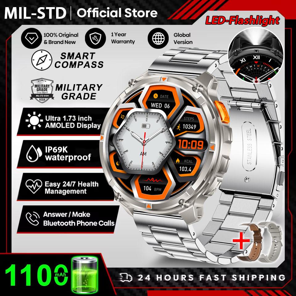 2026 New Outdoor 1100mAh Large Battery Watches Men GPS Compass Waterproof Sports Smart Watch Bluetooth Call AMOLED HD Smartwatch