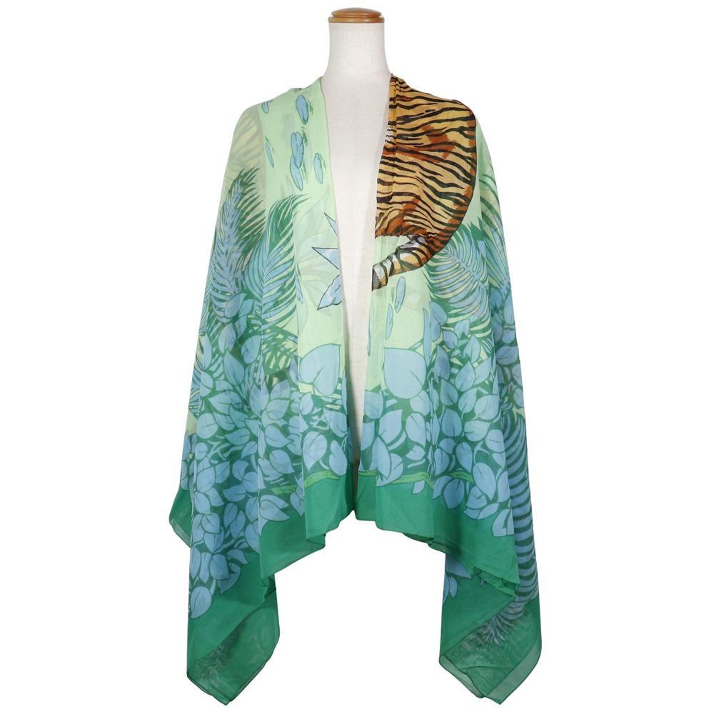 

HERMES Pareo Stall Tiger Tiger Green cotton Women Used