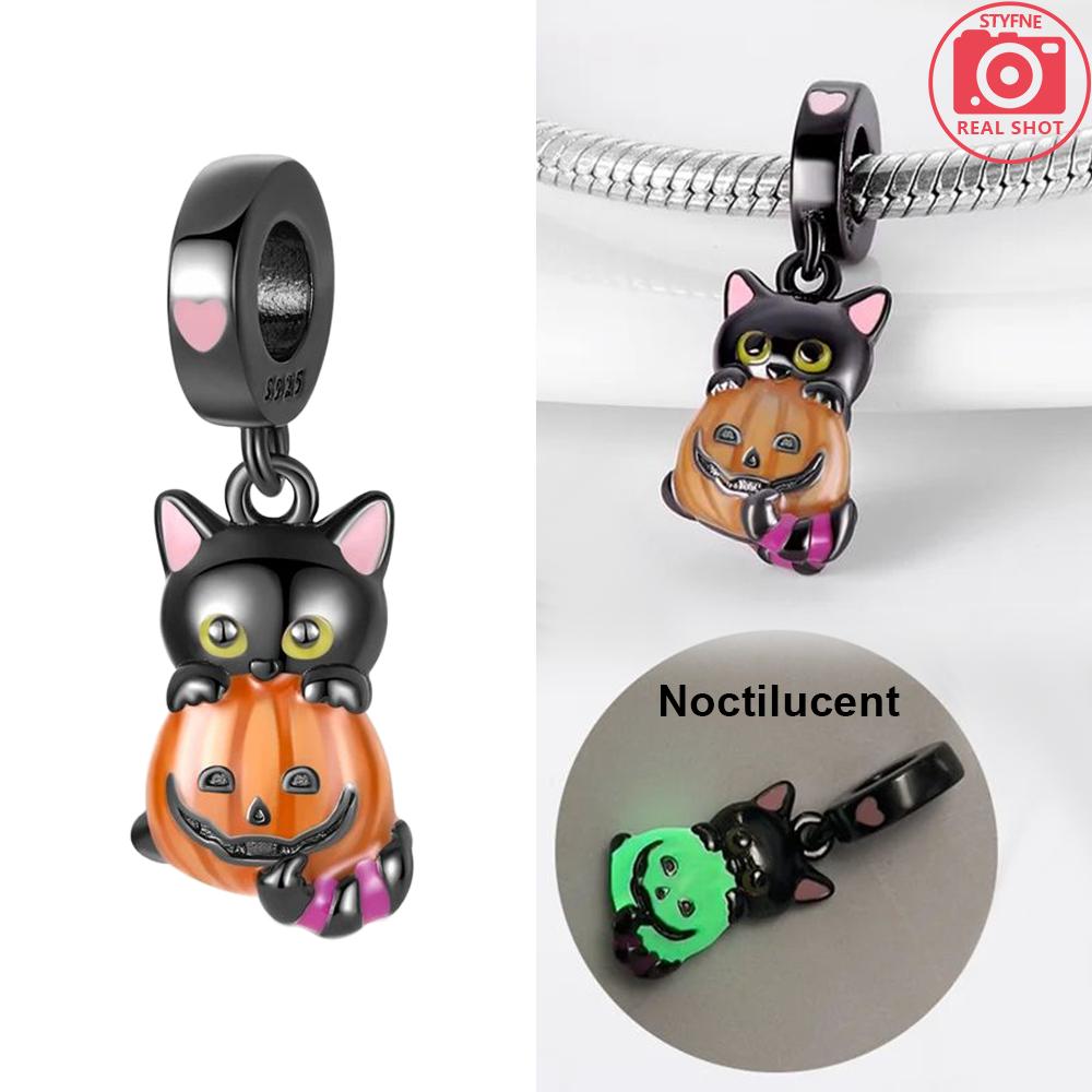Original 925 Silver Black Cat Moon Cat Paw Pendant Charms Bead Fit Bracelet Women Jewelry Diy Anniversary Gift Accessories