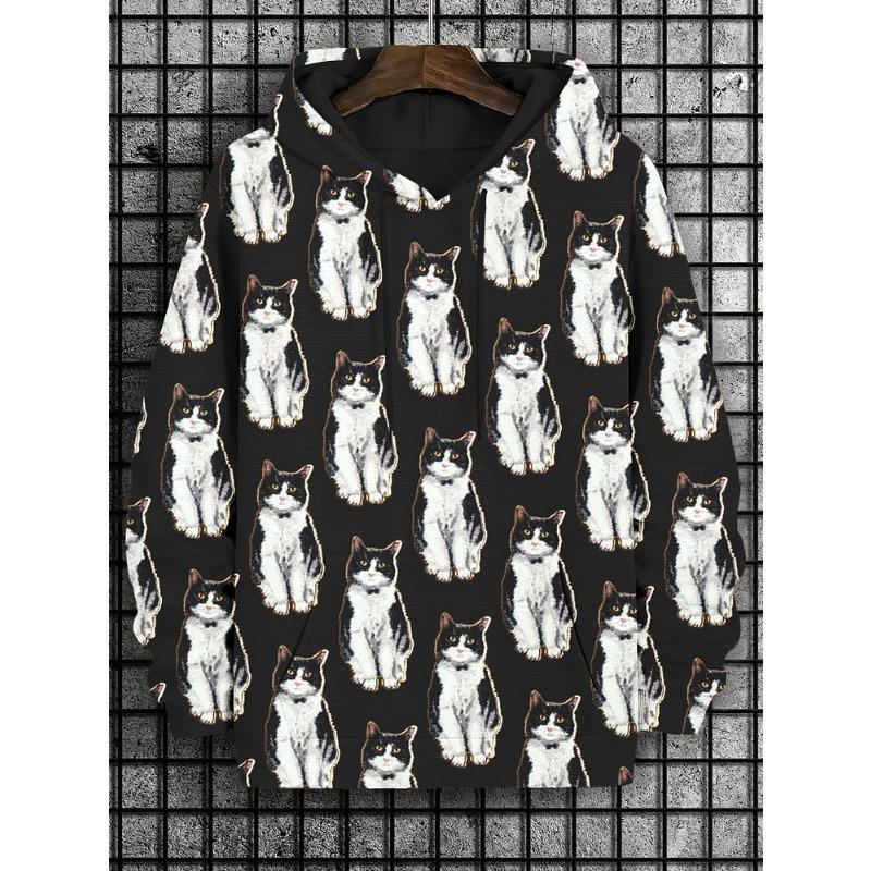 Guitar Cat Hoodies Graffiti Art 3D Print Men Women Hip-Hop Hooded Sweatshirts Harajuku Y2k Pullover Tracksuit Coat Man Clothing