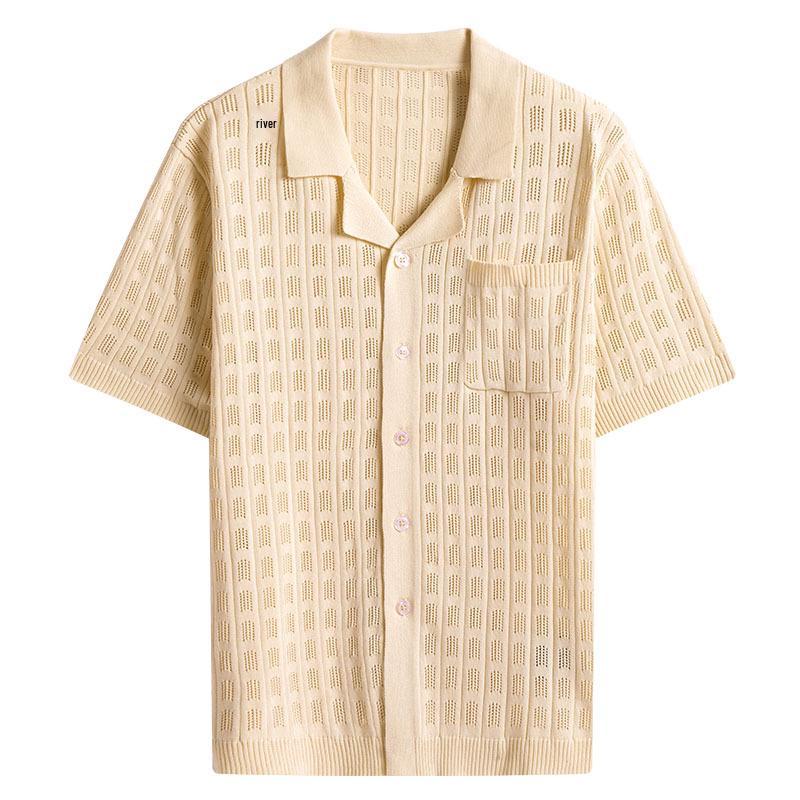 Summer Lapel Short Sleeve Knit Polo: European & American Fashionable Men's Casual Button Cardigan Sweater.